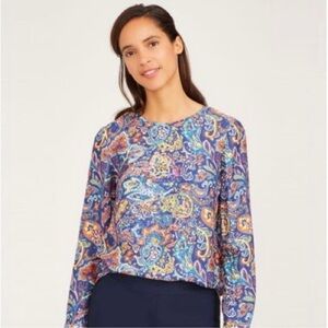 J. McLaughlin Lorinda Silk Modal Long Sleeve Button Back Blouse Garden Paisley S